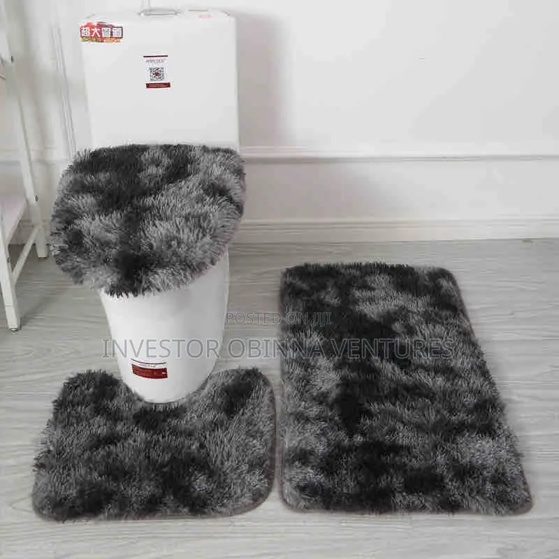 3pcs Non Slip Shaggy Soft Water Absorption Toilet Mat