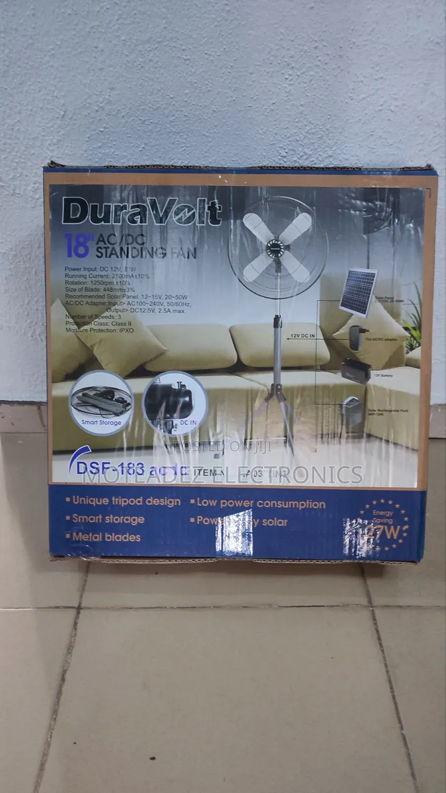 Duravolt 18" AC/DC 27w Inverter Energy Saving Copper Coil Standing Fan