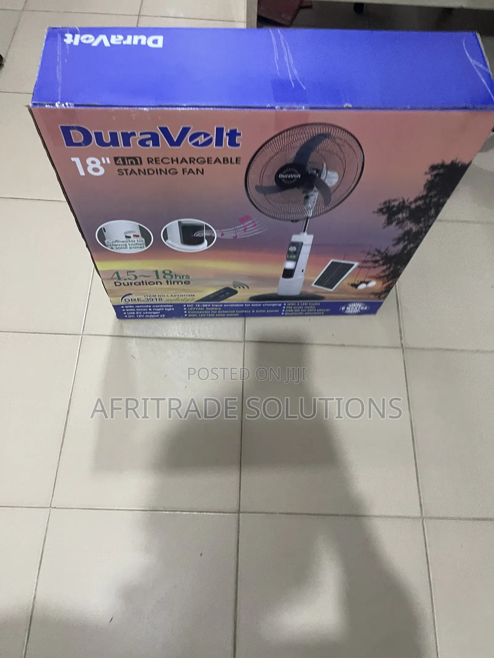 Duravolt 18′′ Rechargeable Solar Standing Fan