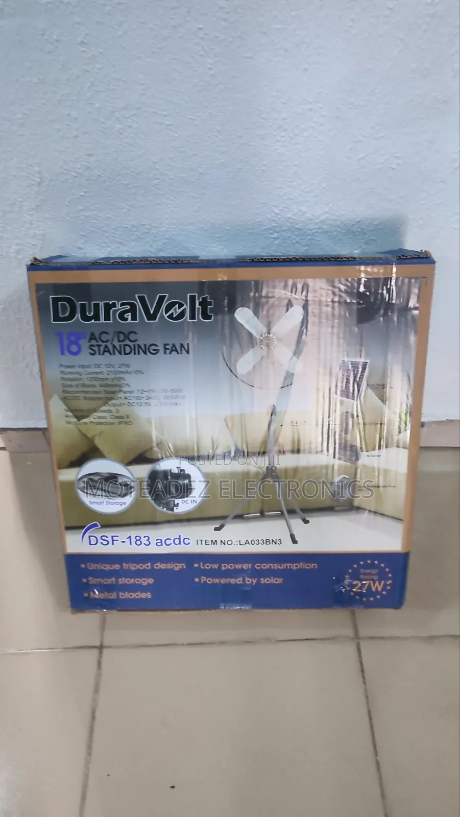 Duravolt 18" AC/DC 27w Inverter Energy Saving Copper Coil Standing Fan