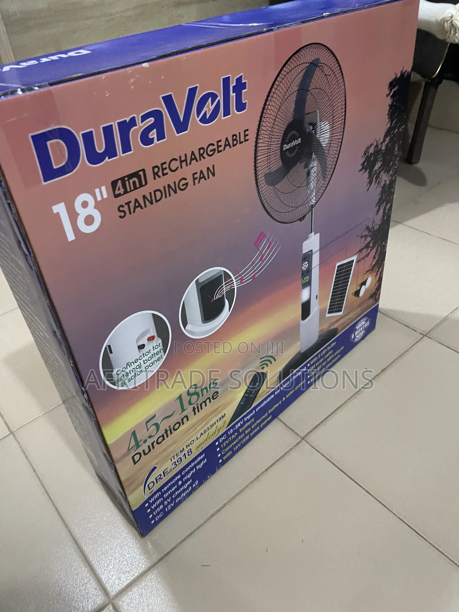 Duravolt Solar Standing Fan 18 Inches