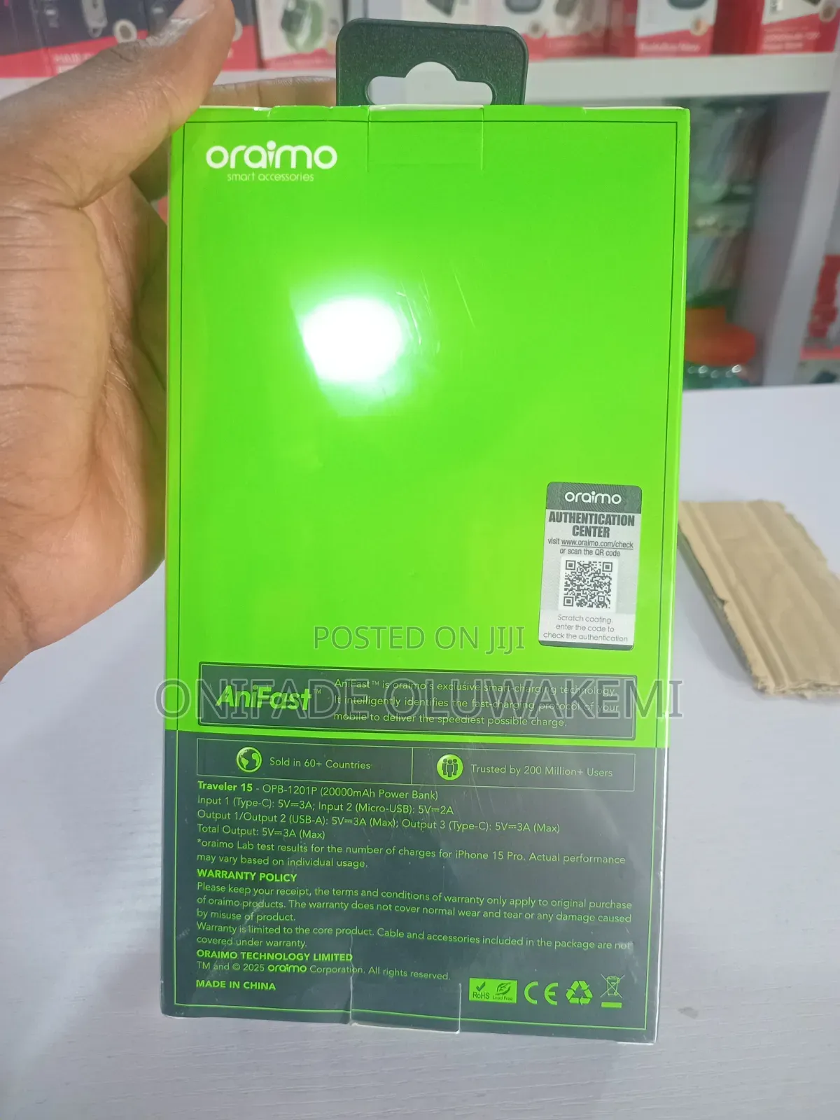 Oraimo 20,000mAh 15W Type-C Fast Charging Power Bank