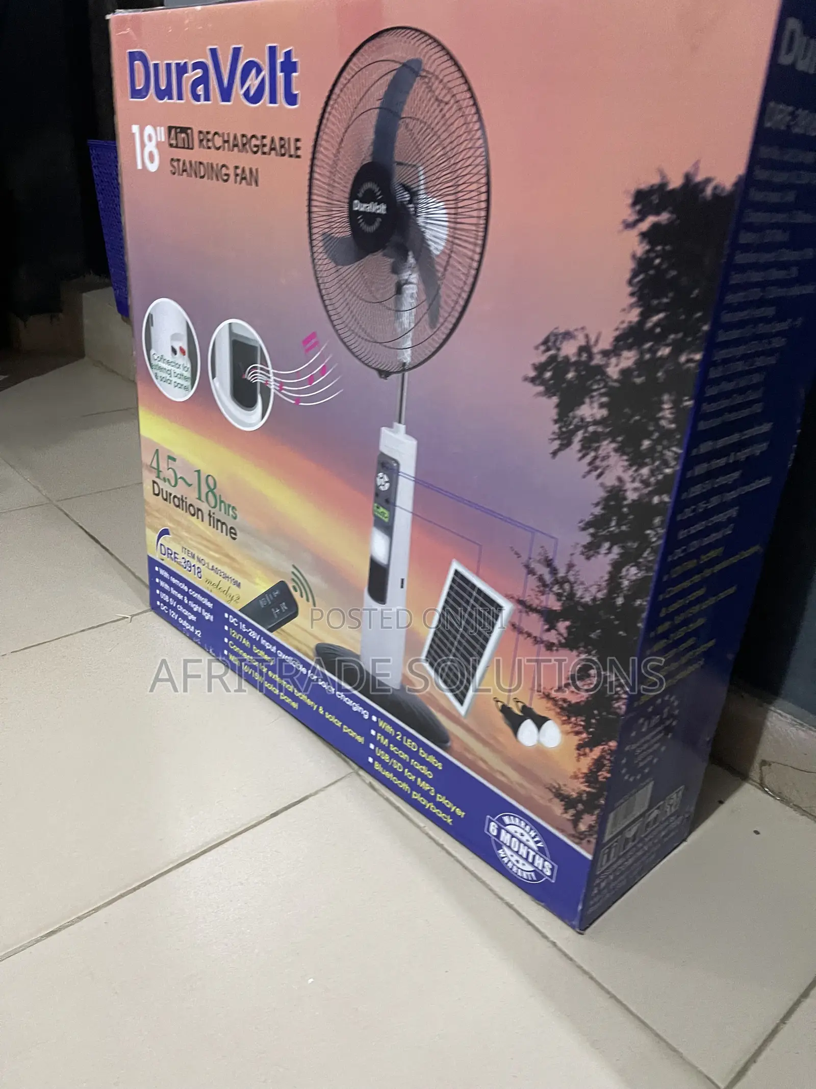 Duravolt 18′′ Solar Rechargeable Electric Fan