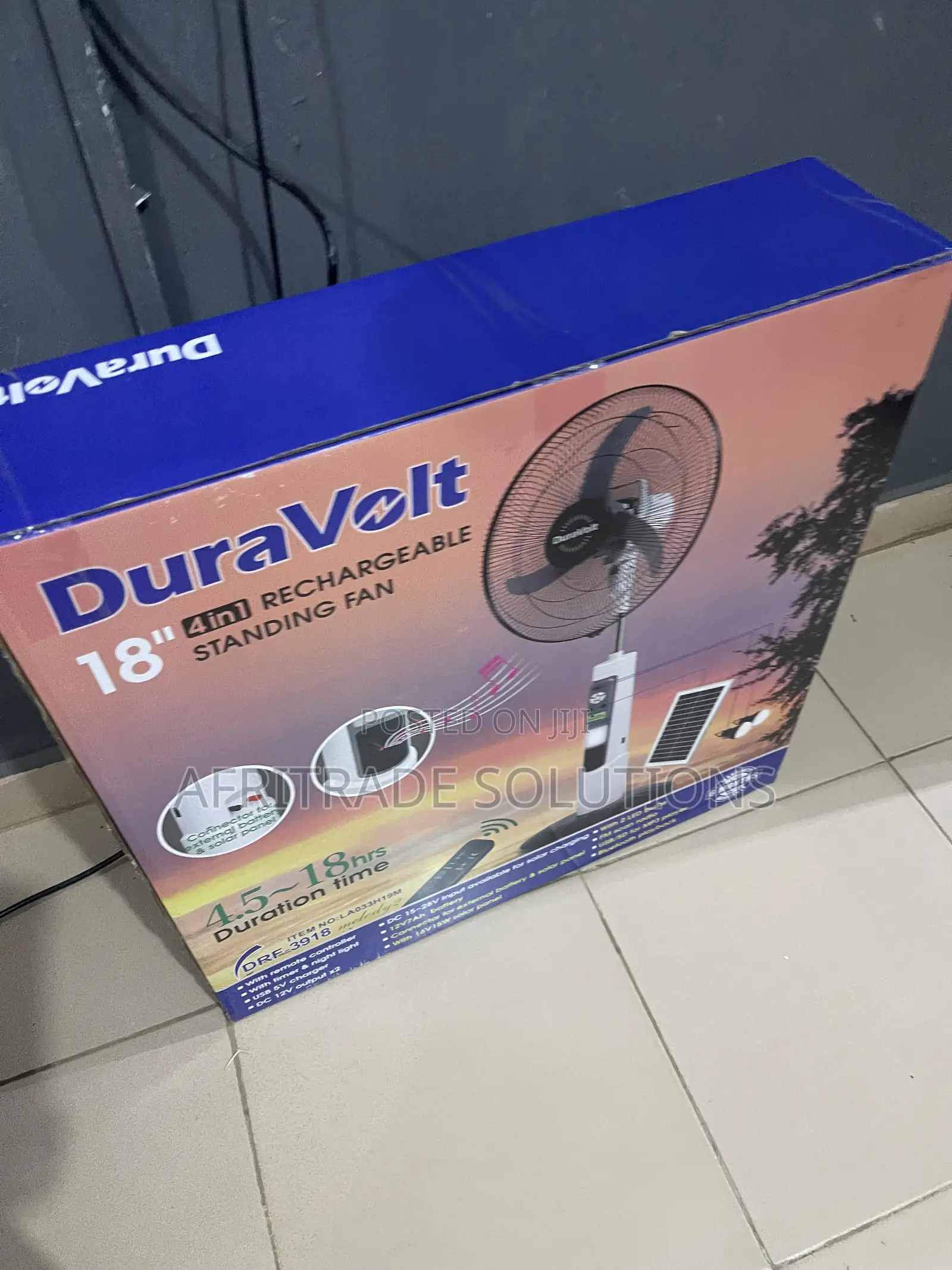 Duravolt 18′′ Stand Fan With Solar Charging