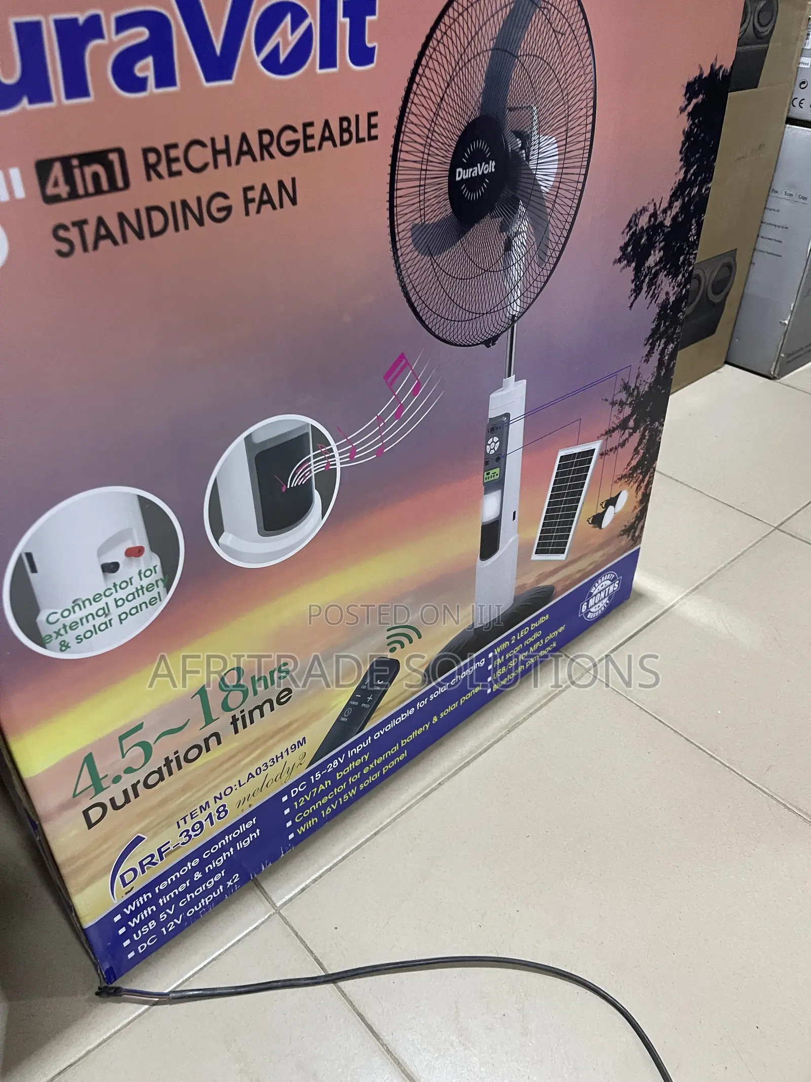 Duravolt 18′′ Solar Stand Fan for Everyday Cooling