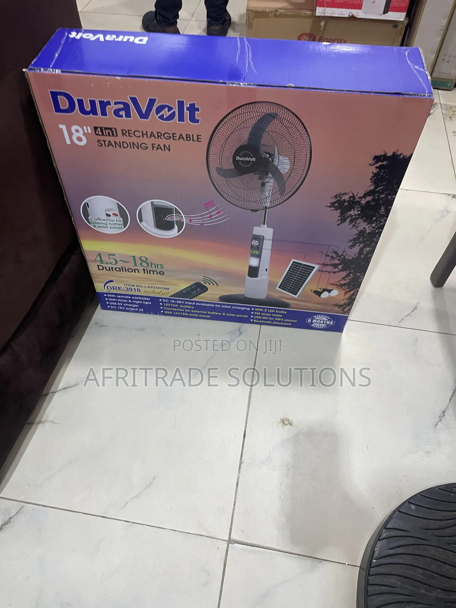 Duravolt 18′′ Rechargeable Fan With Solar Power