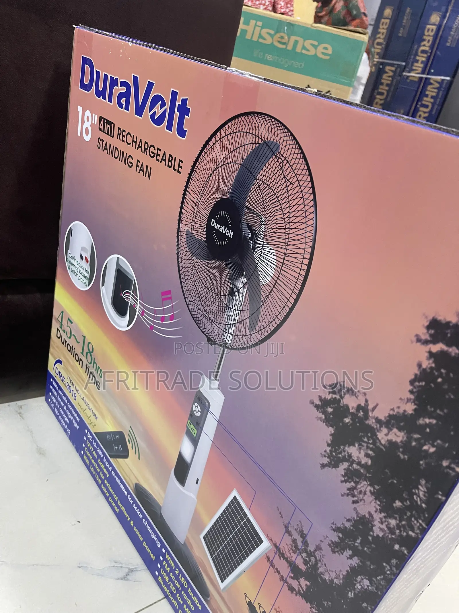 Duravolt 18′′ Solar Rechargeable Stand Fan