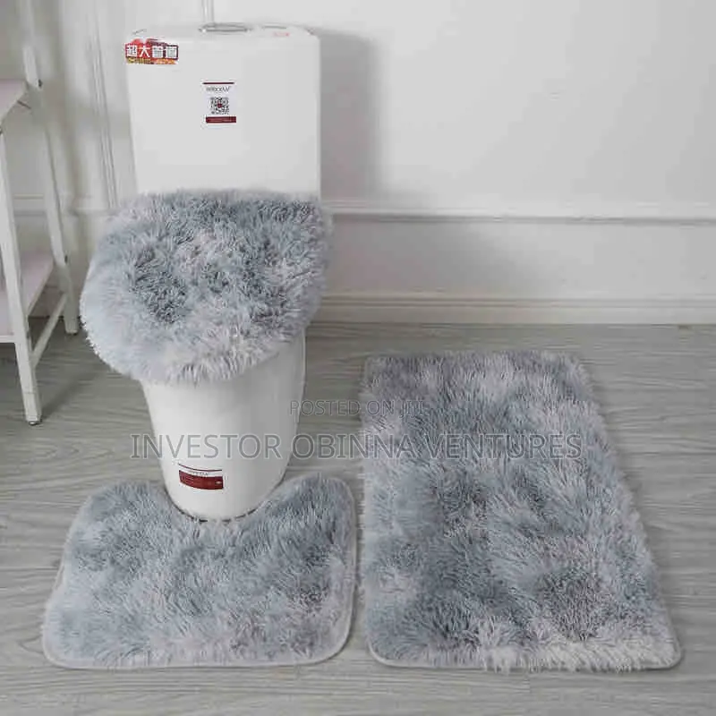 3pcs Non Slip Shaggy Soft Water Absorption Toilet Mat