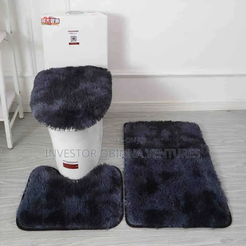 3pcs Non Slip Shaggy Soft Water Absorption Toilet Mat