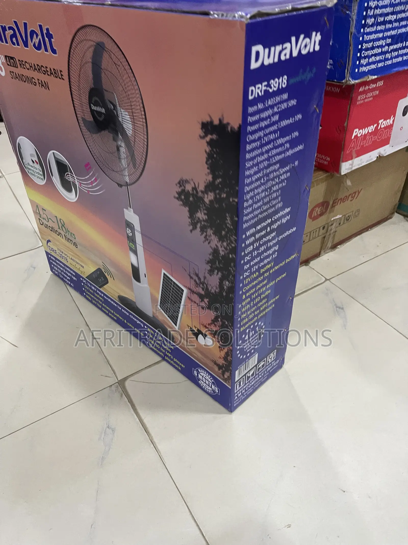 Duravolt 18′′ Solar Standing Fan With Battery