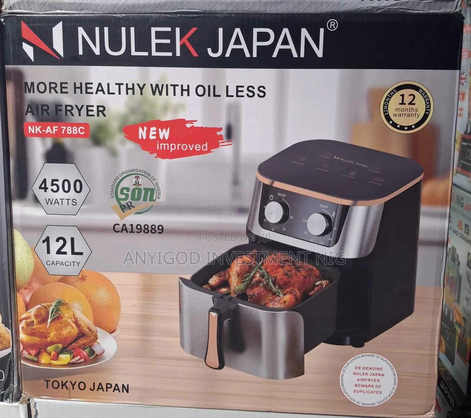 12L Family Size Nulek Air Fryer 4500w