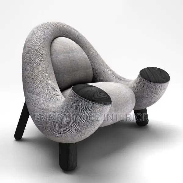 Sculptural Accent Armchair With Round Wooden Armrests