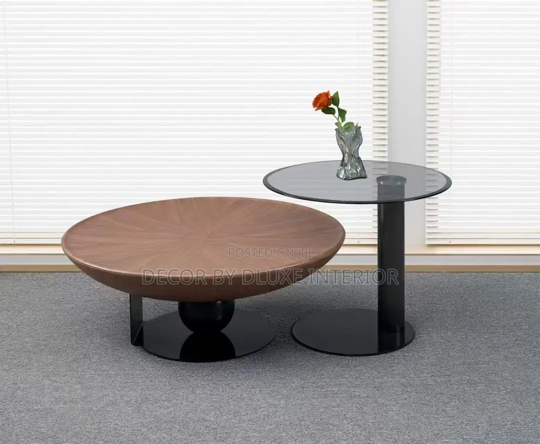 Minimalist Wood & Glass Round Coffee Table Set