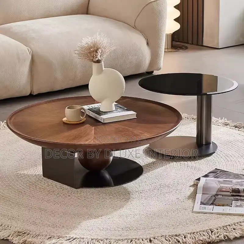 Minimalist Wood & Glass Round Coffee Table Set