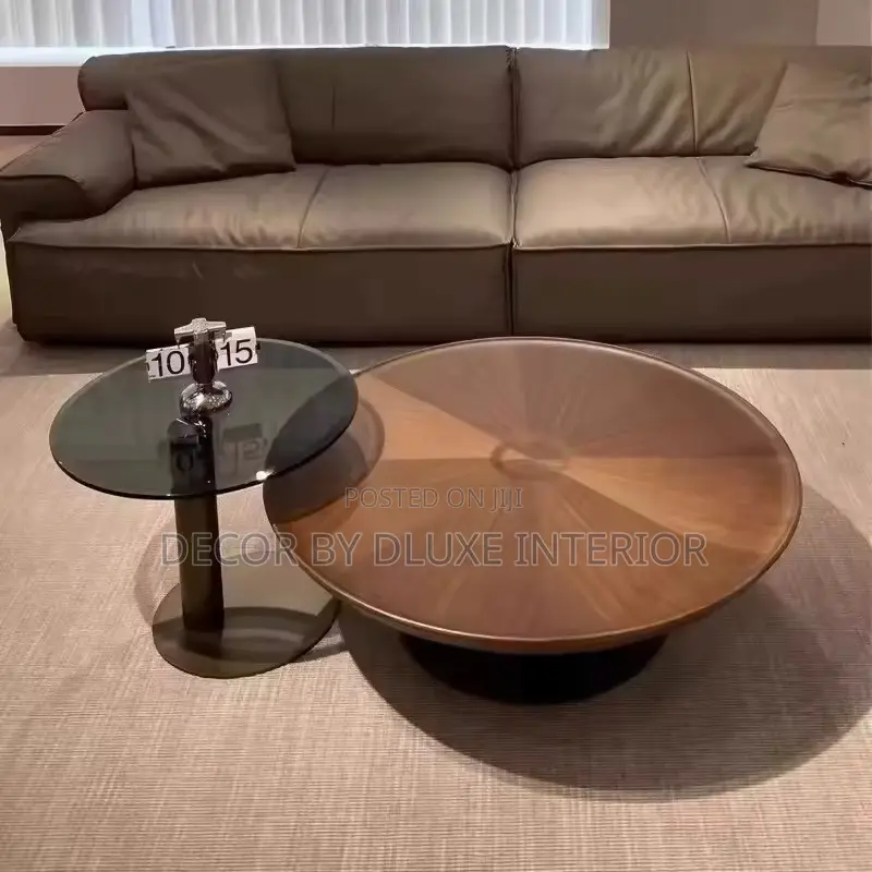 Minimalist Wood & Glass Round Coffee Table Set