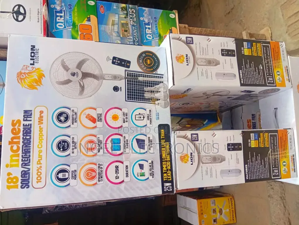 Lion Electric 18 Inch Solar Rechargeable Fan