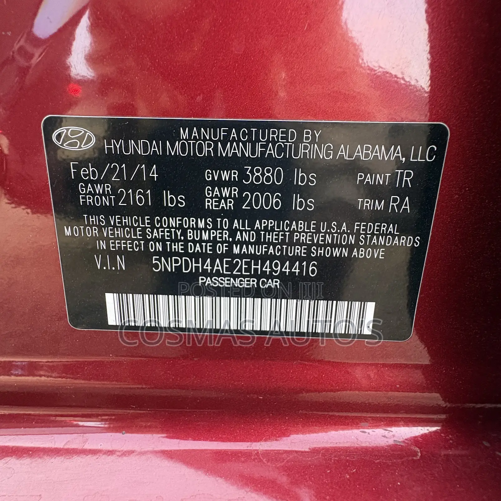 Hyundai Elantra Limited 4dr Sedan (1.8L 4cyl 6A) 2014 Red