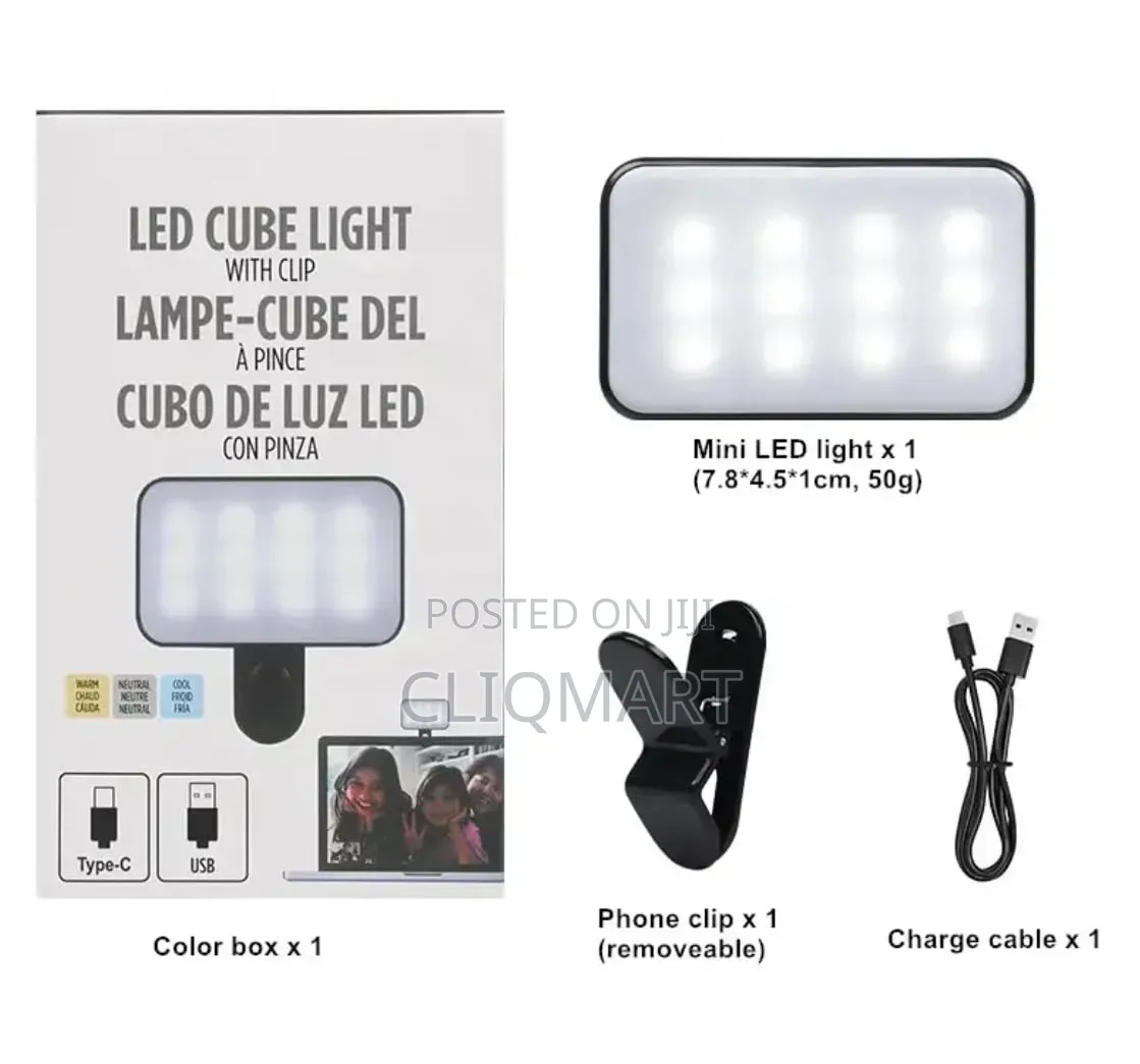 LED Cube Light With Clip – Portable Selfie Vlog Fill Light USB-C