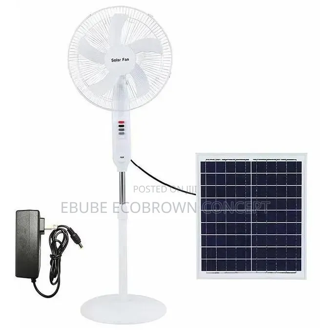 Solar 16 Inches Rechargeable Solar Standing Fan With Panel, Led Bulb