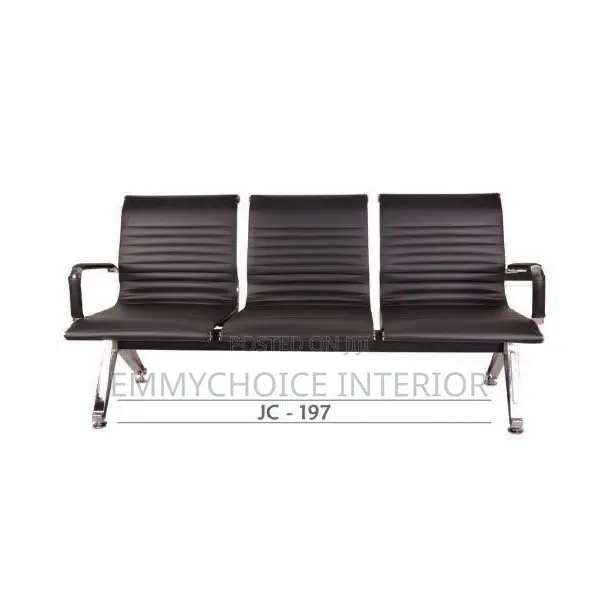 3-Seater Padded Reception Waiting Chair, Black