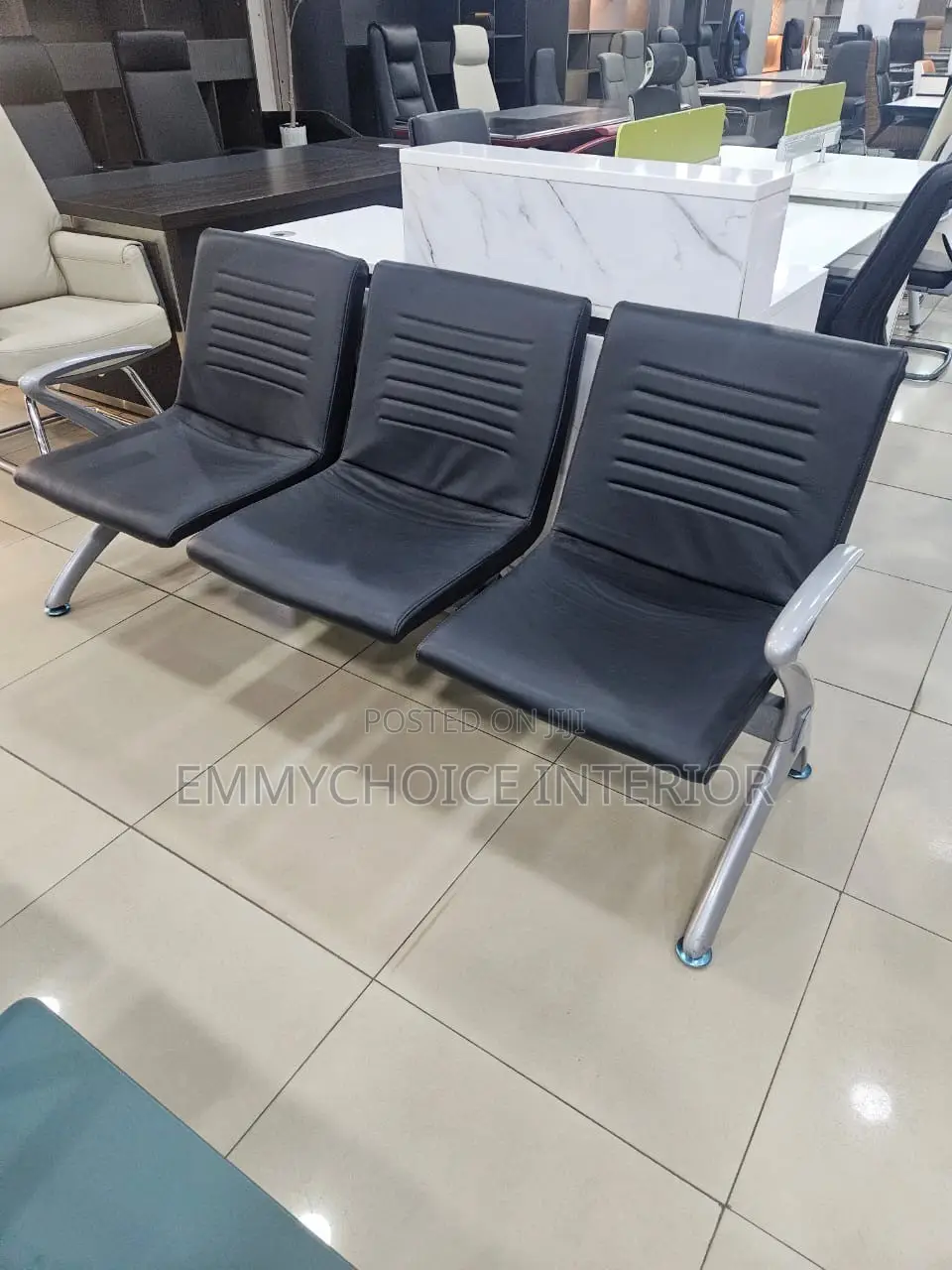3-Seater Padded Reception Waiting Chair, Black