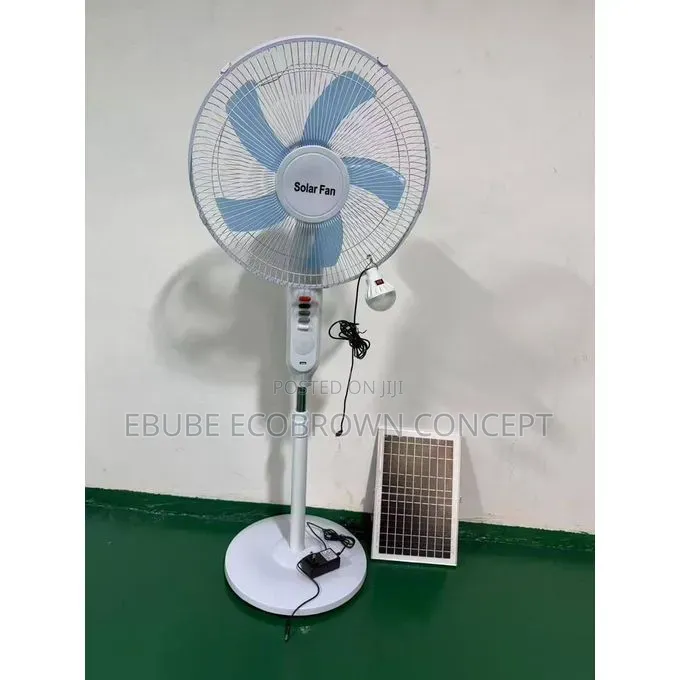 16" Inches Solar Rechargeable Fan With Solar Panel and LED Bulb