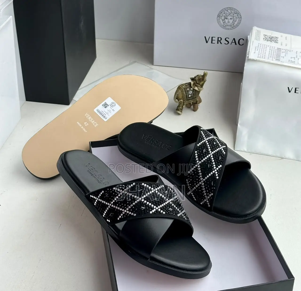 Versace Studded Leather Slippers