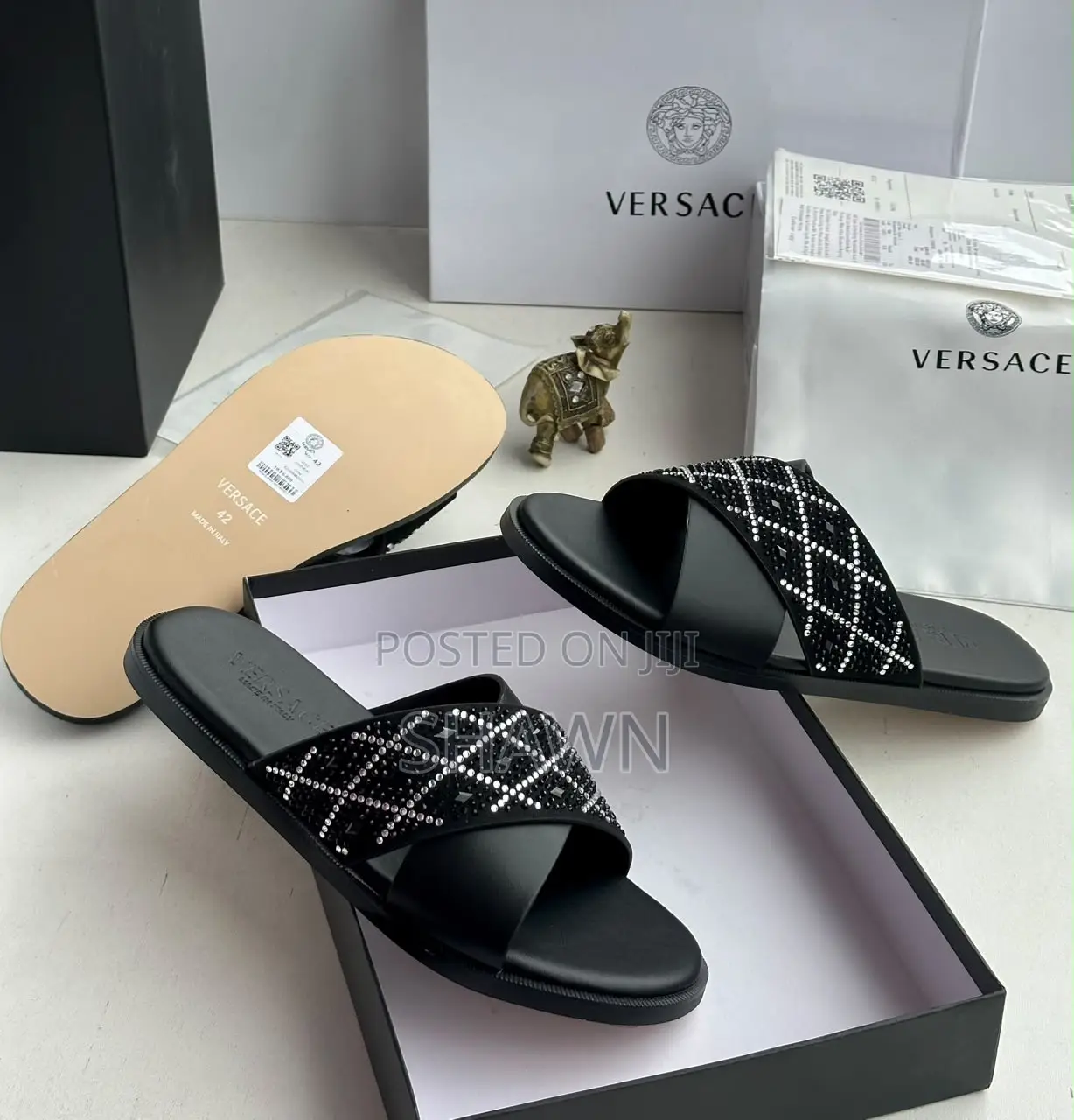 Versace Studded Leather Slippers