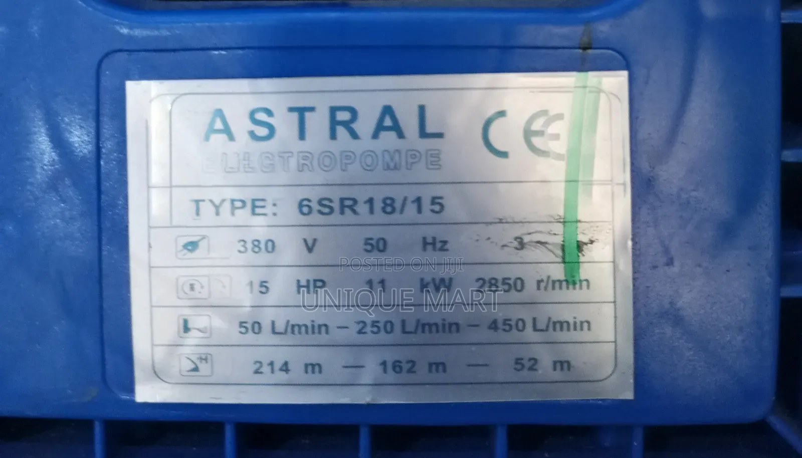15Hp Astral Continuous Duty Industrial Submersible Pump. 100% Copper