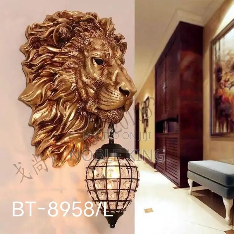 Retro Lion Head Indoor Wall Lamp Living Room Internet Celebrity Bar