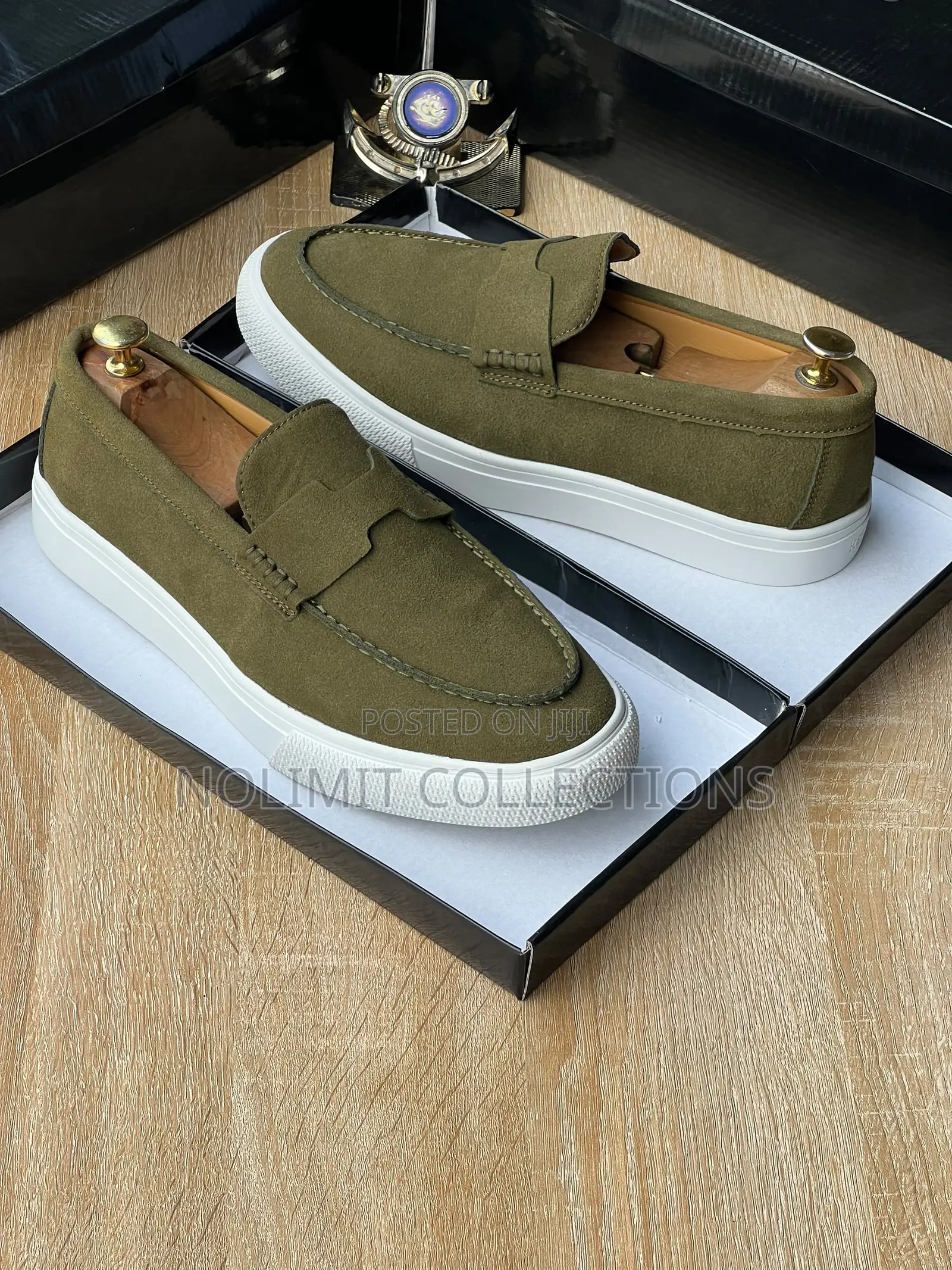 Hermes Suede Slip on Loafers With White Platform Soles