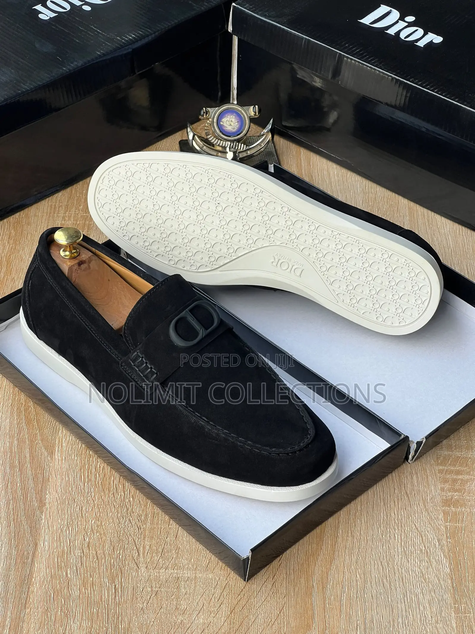 Dior Dry Suede Slip on Loafers With White Soles