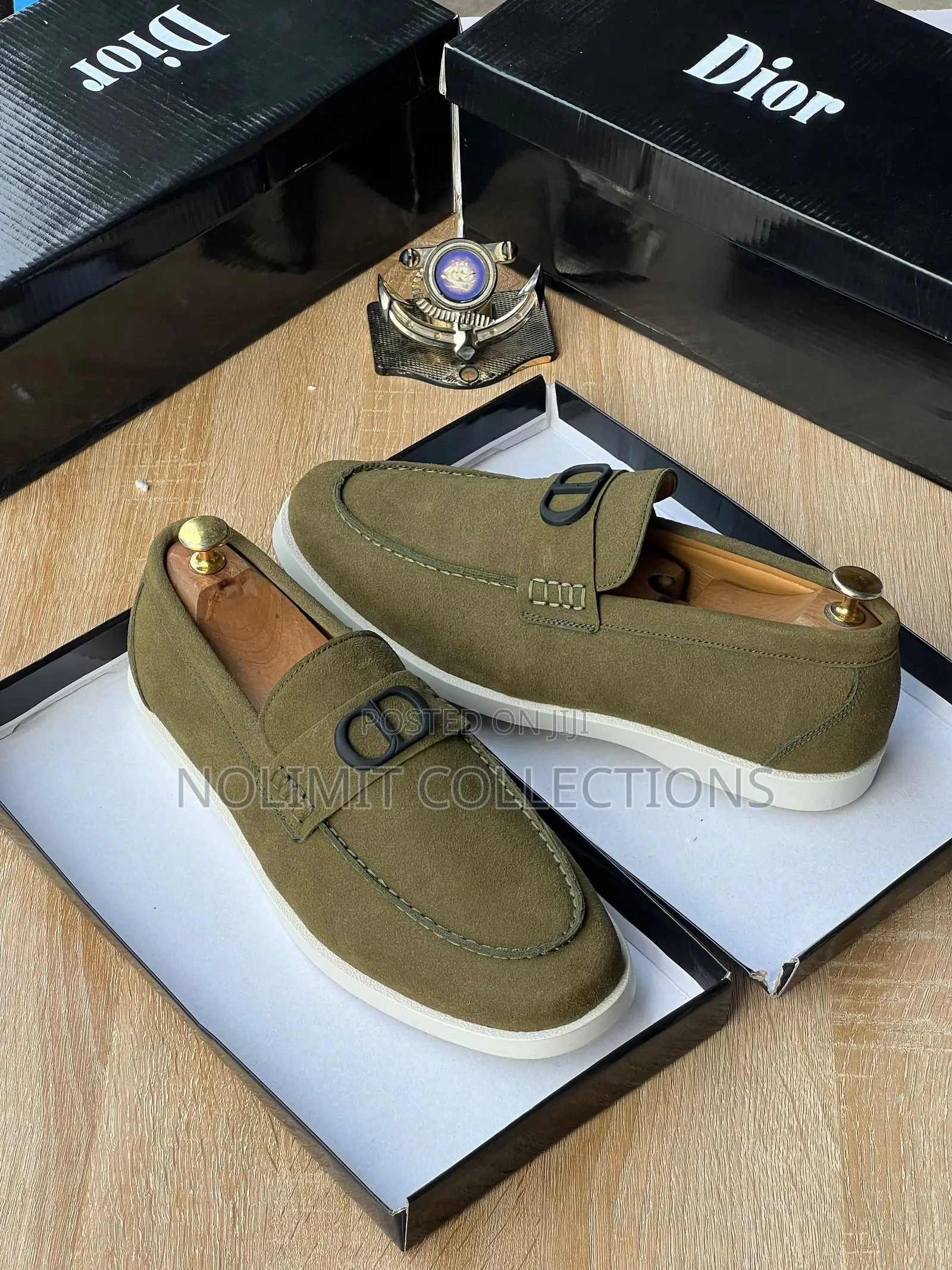 Dior Dry Suede Slip on Loafers With White Soles