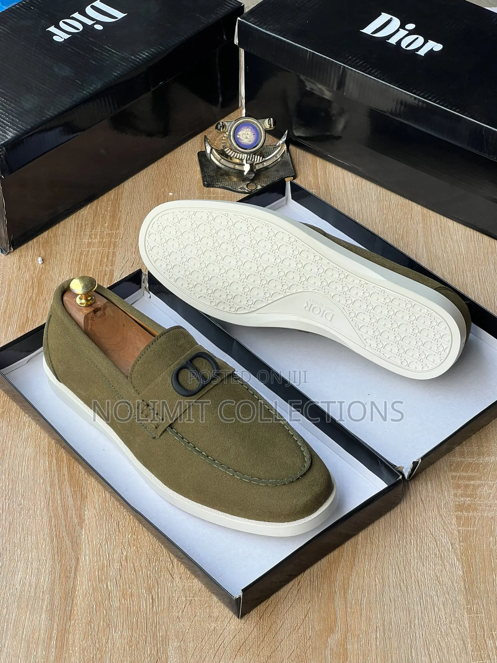 Dior Dry Suede Slip on Loafers With White Soles