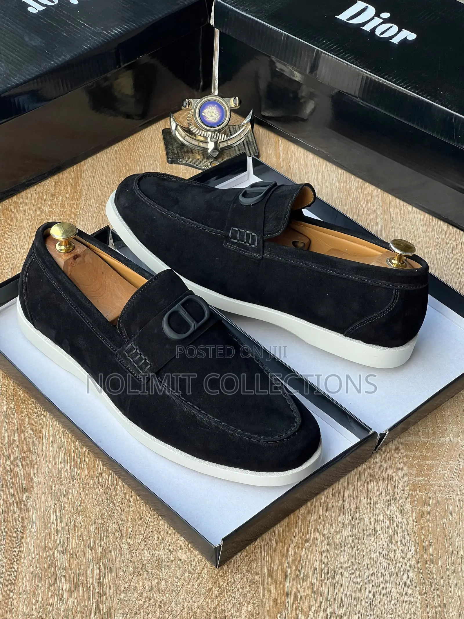 Dior Dry Suede Slip on Loafers With White Soles