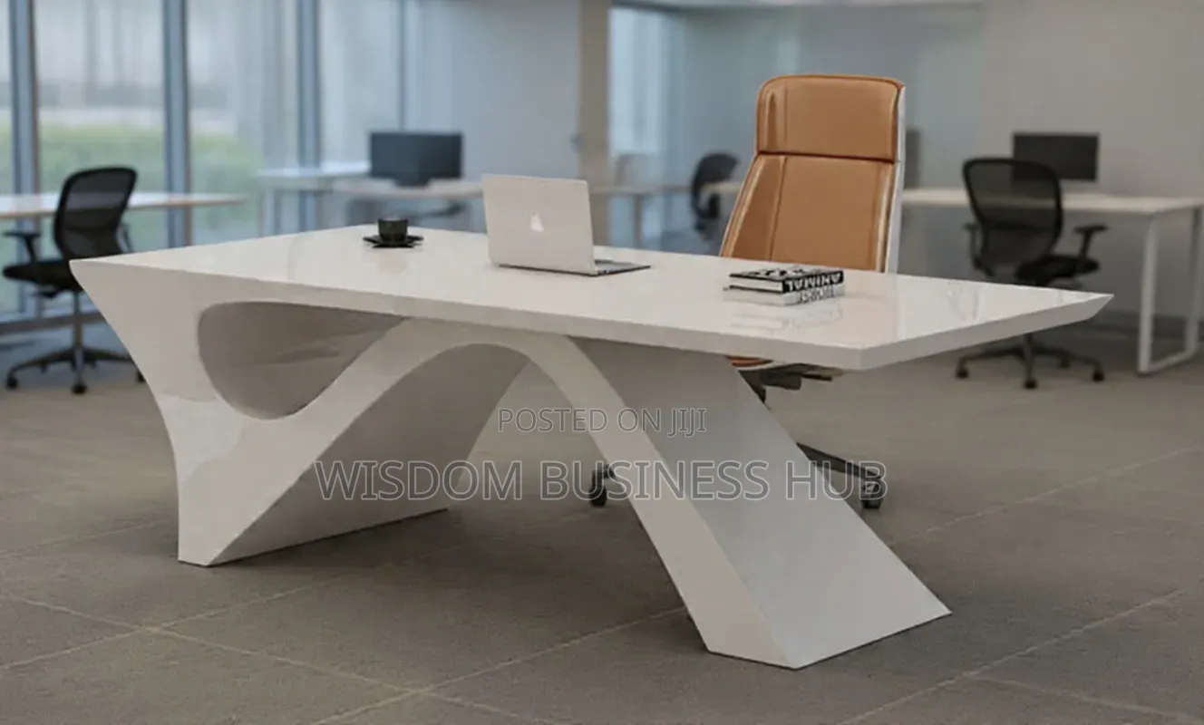 Glossy Executive Office Table With Sculptural Base