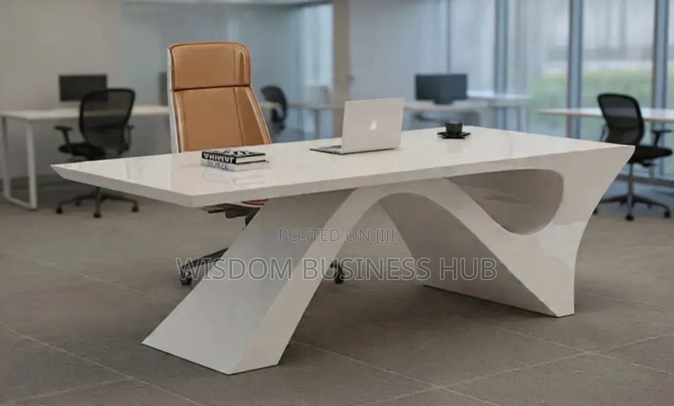 Glossy Executive Office Table With Sculptural Base