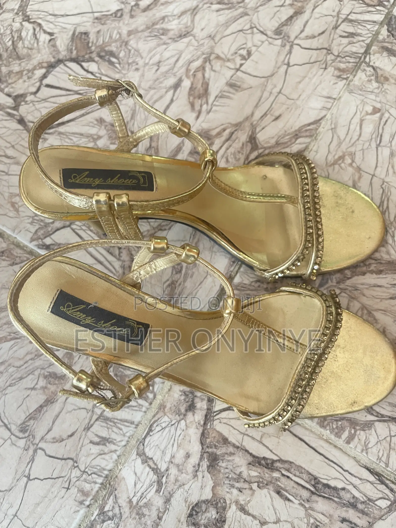 DECLUTTER SALE!!! Neatly Used Gold Rhinestone Heeled Sandal