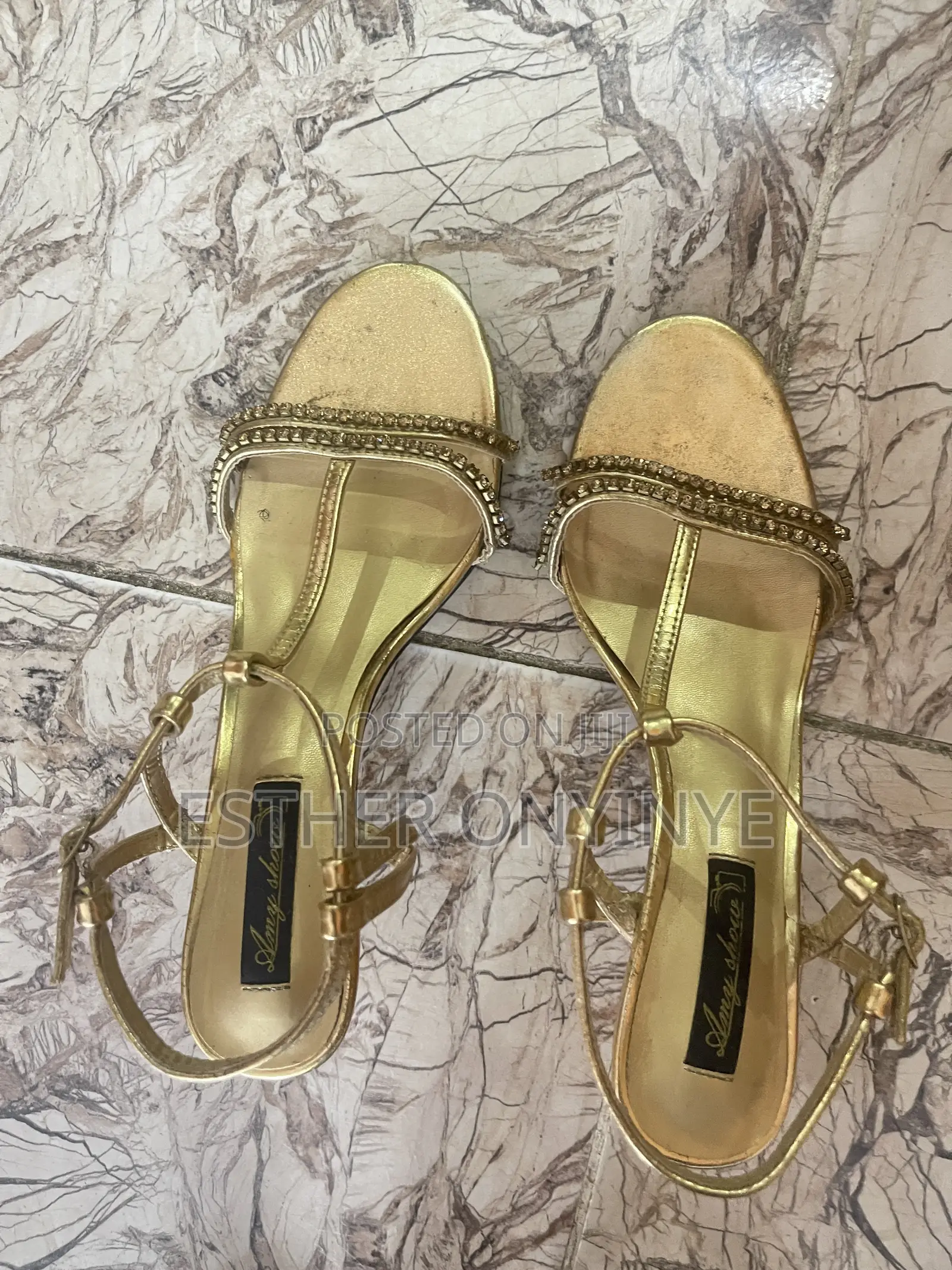 DECLUTTER SALE!!! Neatly Used Gold Rhinestone Heeled Sandal