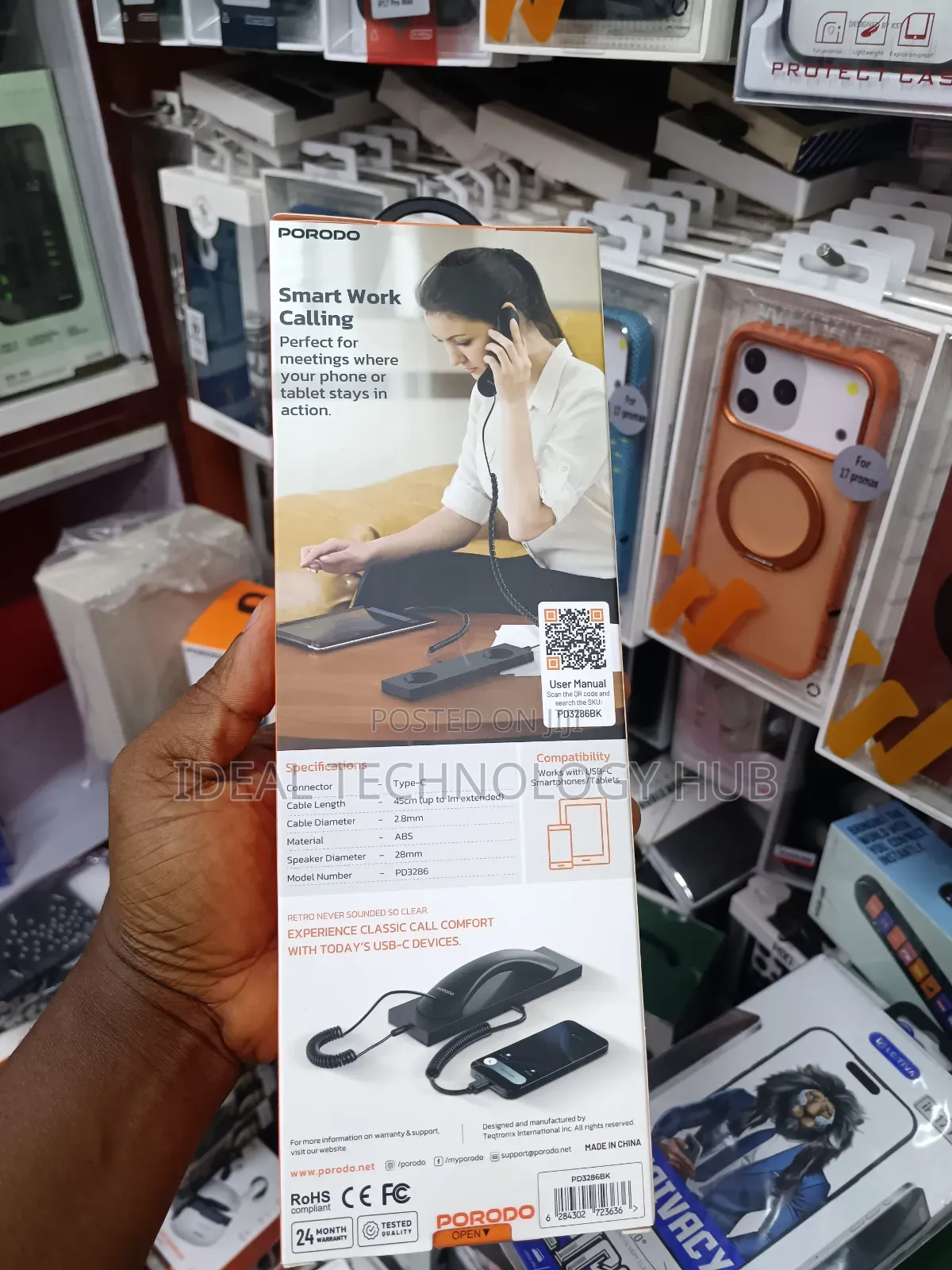Porodo Classic Retro Phone Handset With Type C Connector