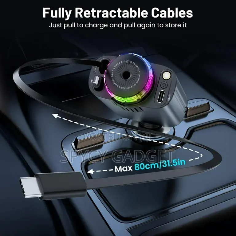 Retractable Car Charger With Aromatherapy Starlight 5 in 1 USB C
