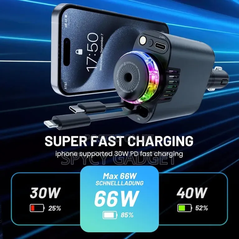 Retractable Car Charger With Aromatherapy Starlight 5 in 1 USB C