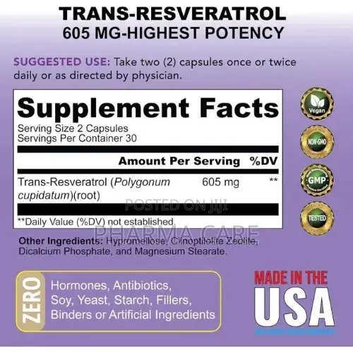Resveratrol Purity+ 60 Capsules - 98% Trans-Resveratrol - Highly Poten