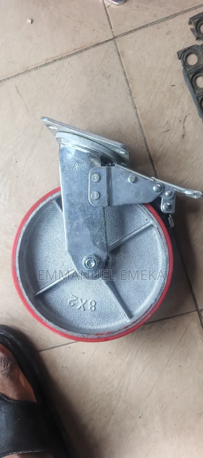 8" X 2" Red Polyurethane-on-Cast Iron Plate Casters