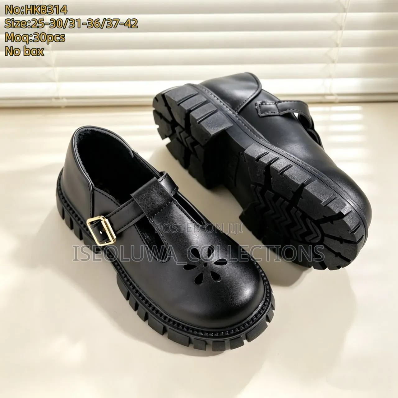 Black Double-Buckle Mary Jane School Shoes With Chunky Lug Sole