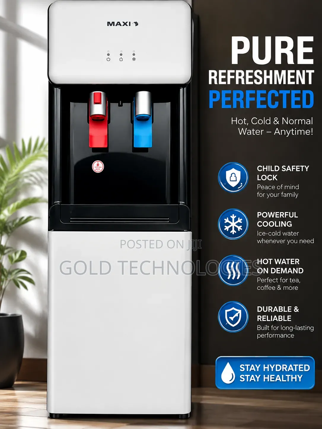 Hot and Cold Water Dispenser With Options for 3 Taps and Nice Cupboard