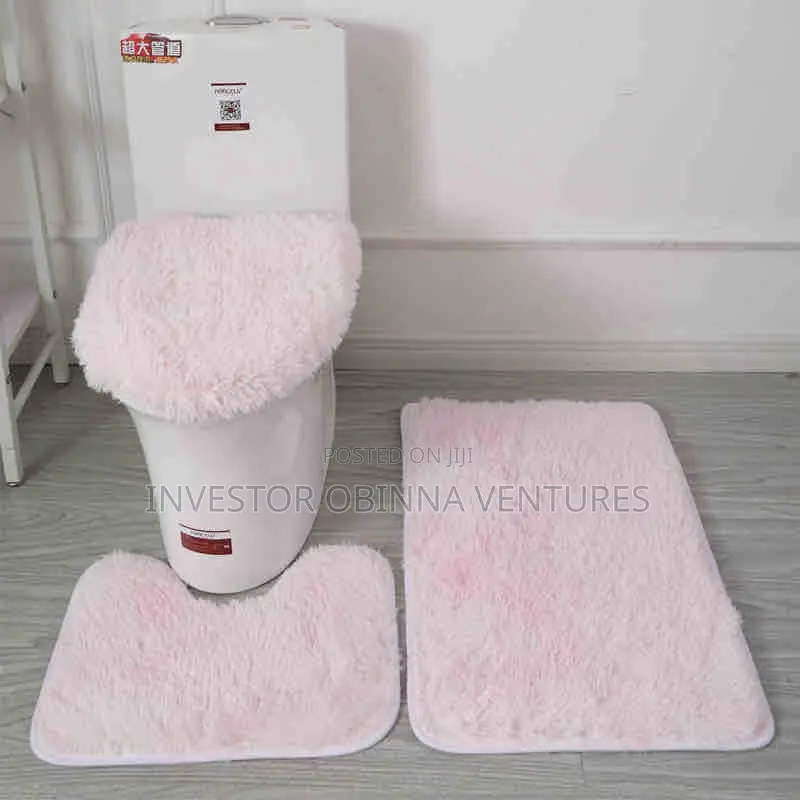 3pcs Non Slip Shaggy Soft Water Absorption Toilet Mat