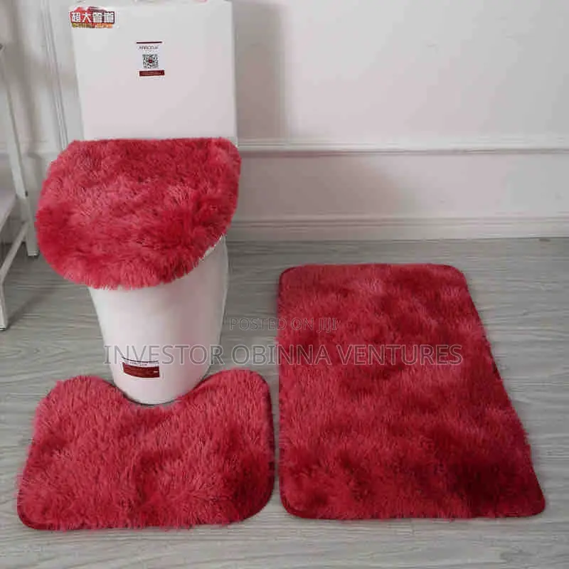 3pcs Non Slip Shaggy Soft Water Absorption Toilet Mat
