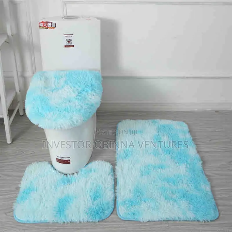 3pcs Non Slip Shaggy Soft Water Absorption Toilet Mat