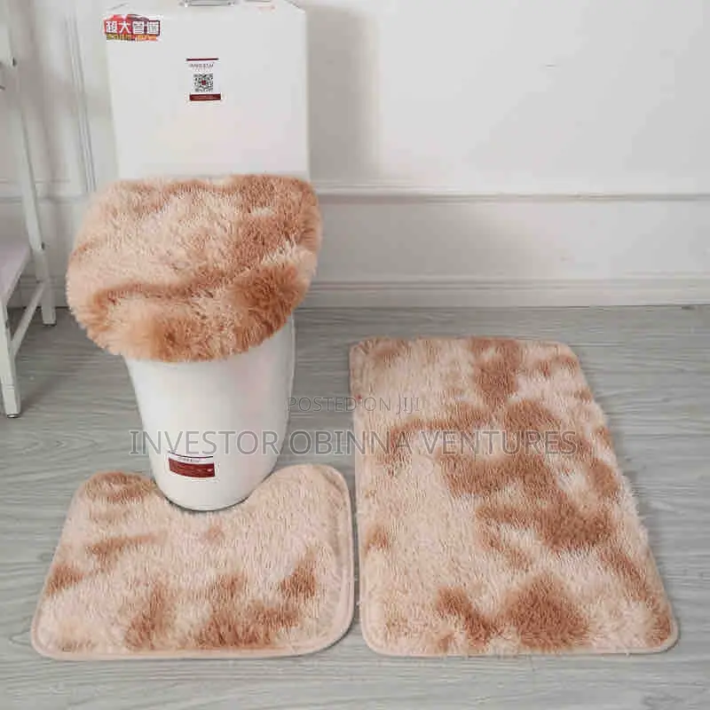 3pcs Non Slip Shaggy Soft Water Absorption Toilet Mat